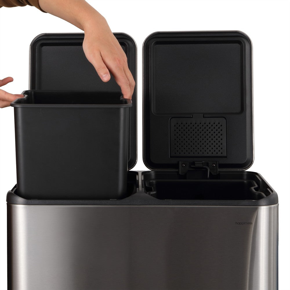 Birch Rectangular 16 Gallon (60L) Dual Compartment Recycling Step Pedal Trash Can with Soft-Close Double Lids
