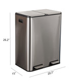 Birch Rectangular 16 Gallon (60L) Dual Compartment Recycling Step Pedal Trash Can with Soft-Close Double Lids