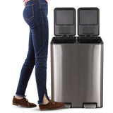Birch Rectangular 16 Gallon (60L) Dual Compartment Recycling Step Pedal Trash Can with Soft-Close Double Lids