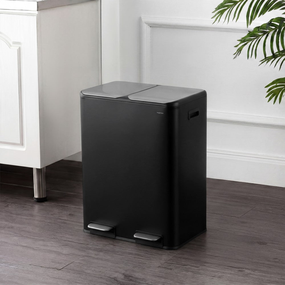 Birch Rectangular 16 Gallon (60L) Dual Compartment Recycling Step Pedal Trash Can with Soft-Close Double Lids