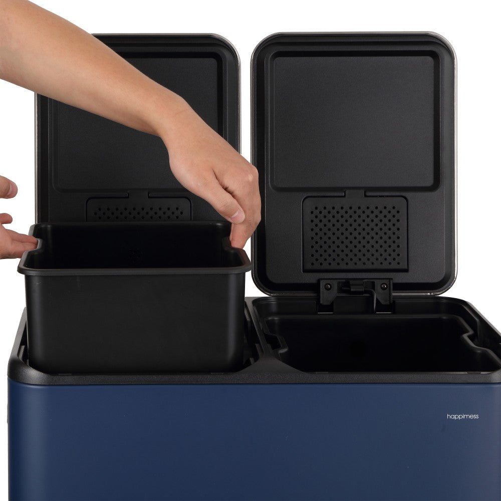Birch Rectangular 16 Gallon (60L) Dual Compartment Recycling Step Pedal Trash Can with Soft-Close Double Lids