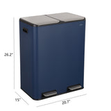 Birch Rectangular 16 Gallon (60L) Dual Compartment Recycling Step Pedal Trash Can with Soft-Close Double Lids