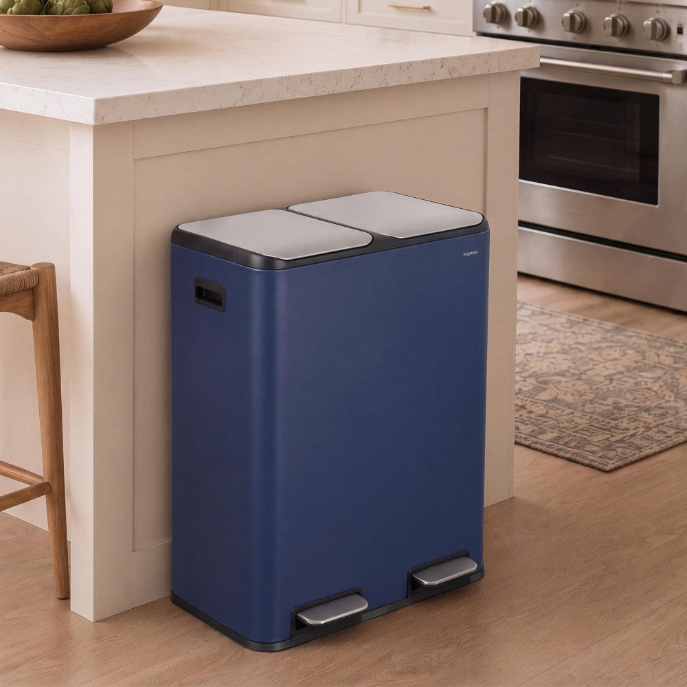 Birch Rectangular 16 Gallon (60L) Dual Compartment Recycling Step Pedal Trash Can with Soft-Close Double Lids