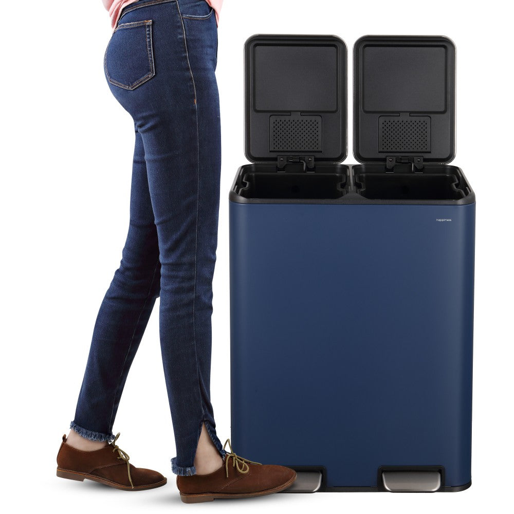 Birch Rectangular 16 Gallon (60L) Dual Compartment Recycling Step Pedal Trash Can with Soft-Close Double Lids