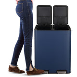 Birch Rectangular 16 Gallon (60L) Dual Compartment Recycling Step Pedal Trash Can with Soft-Close Double Lids
