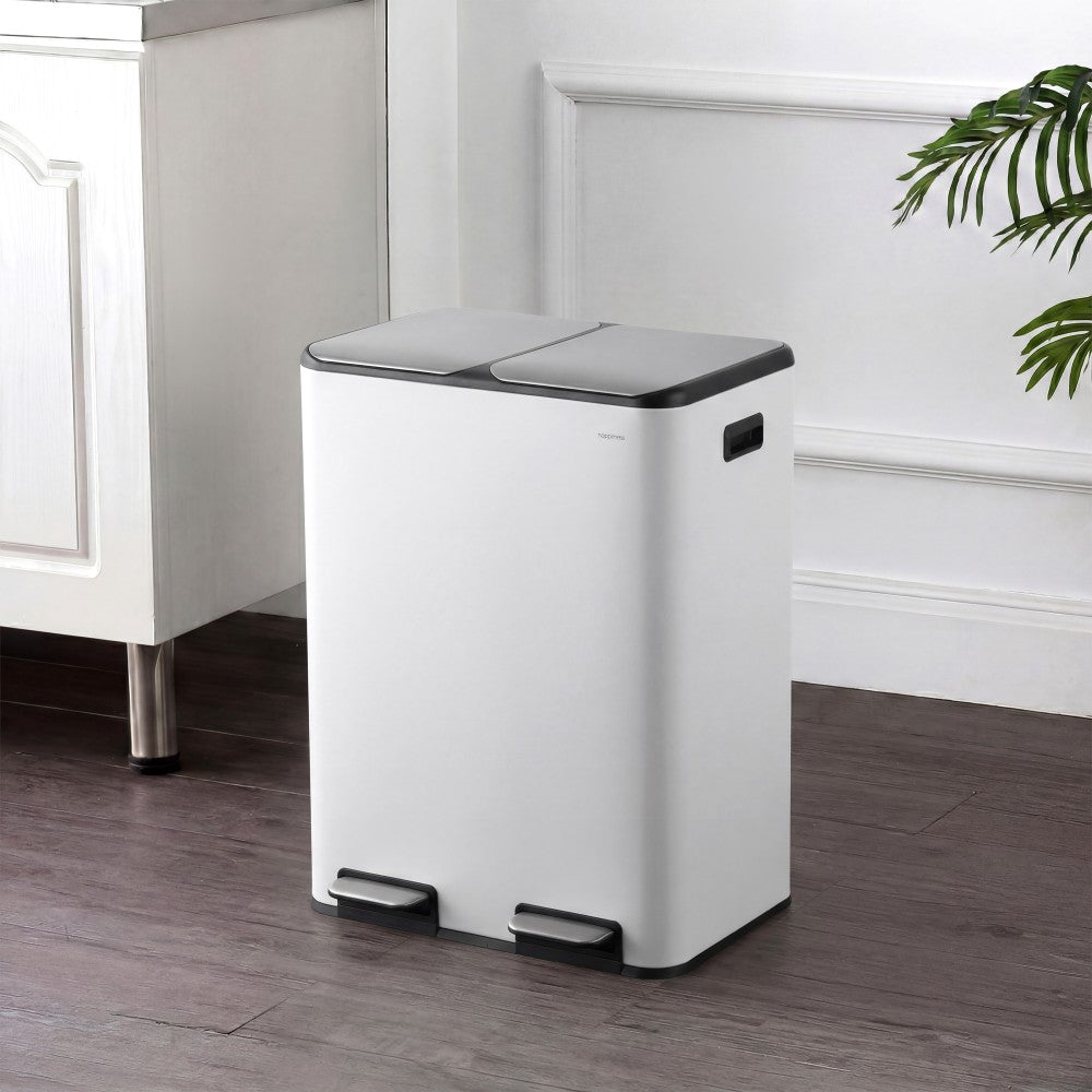 Birch Rectangular 16 Gallon (60L) Dual Compartment Recycling Step Pedal Trash Can with Soft-Close Double Lids