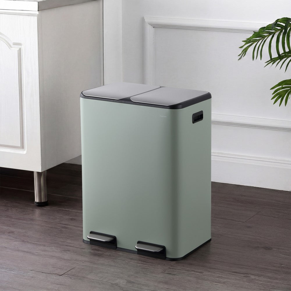Birch Rectangular 16 Gallon (60L) Dual Compartment Recycling Step Pedal Trash Can with Soft-Close Double Lids