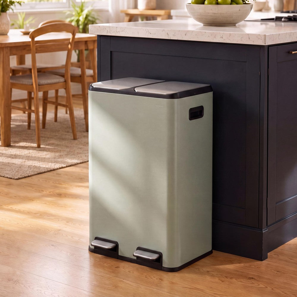 Birch Rectangular 16 Gallon (60L) Dual Compartment Recycling Step Pedal Trash Can with Soft-Close Double Lids