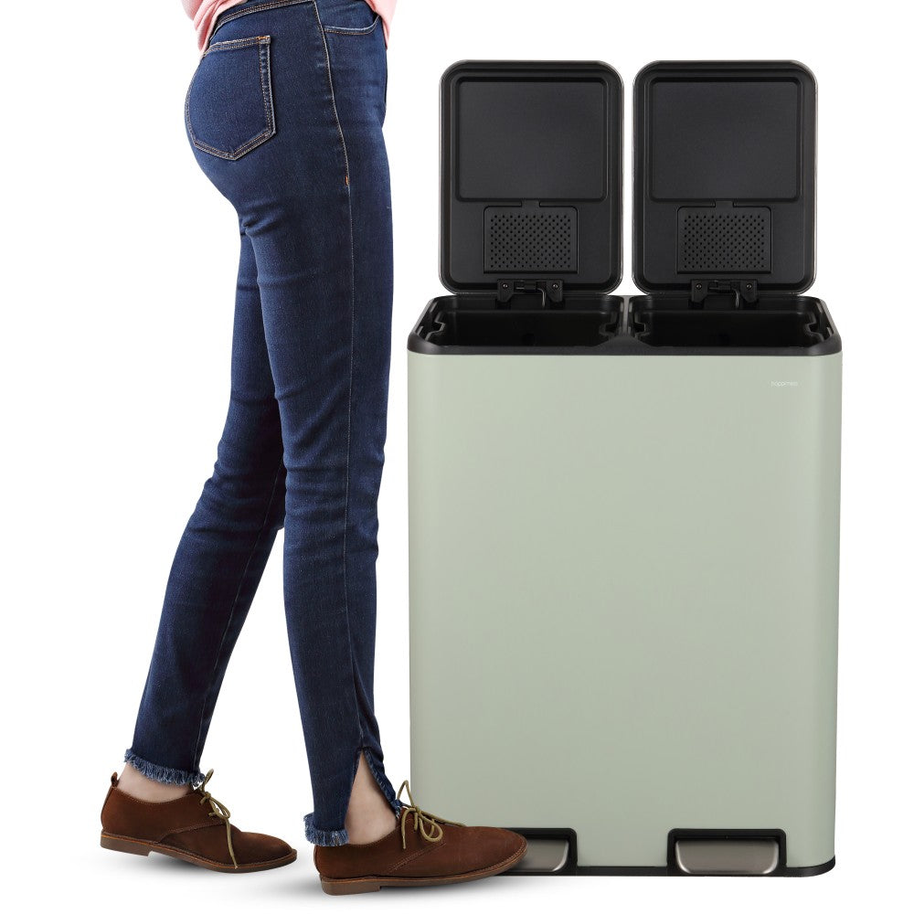 Birch Rectangular 16 Gallon (60L) Dual Compartment Recycling Step Pedal Trash Can with Soft-Close Double Lids