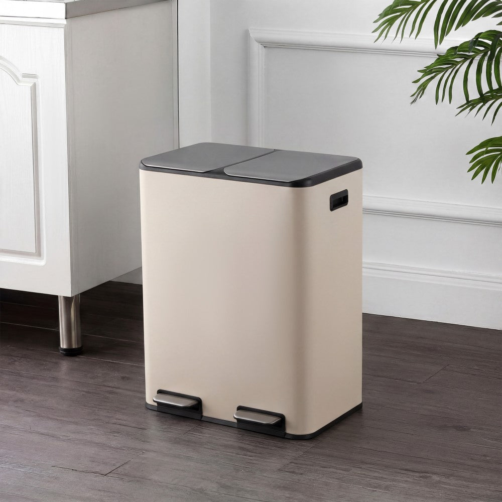 Birch Rectangular 16 Gallon (60L) Dual Compartment Recycling Step Pedal Trash Can with Soft-Close Double Lids