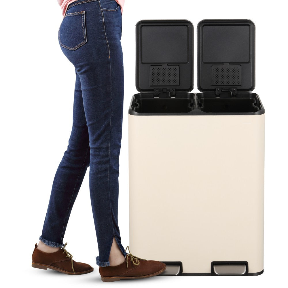 Birch Rectangular 16 Gallon (60L) Dual Compartment Recycling Step Pedal Trash Can with Soft-Close Double Lids