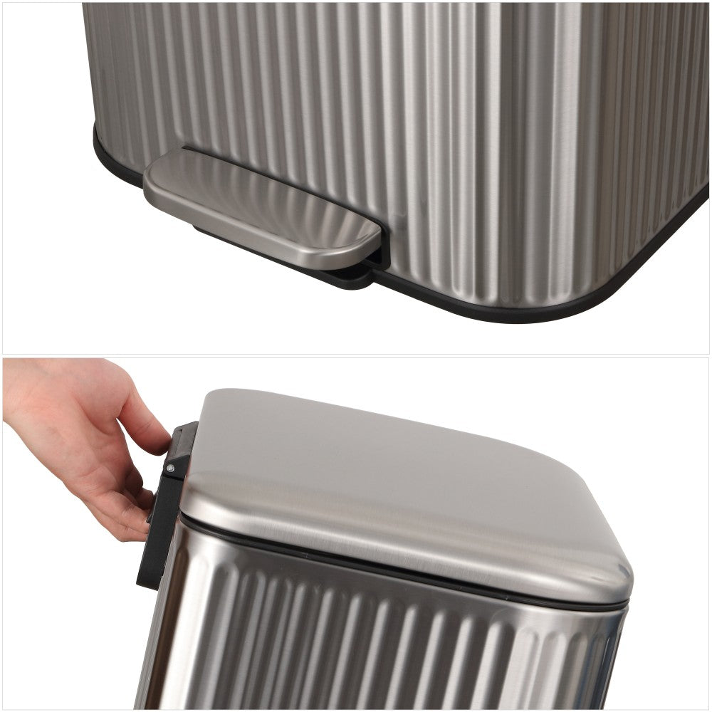 Elm Ribbed Rectangular 13.2 Gallon (50L) Step Pedal Trash Can with Soft-Close Lid