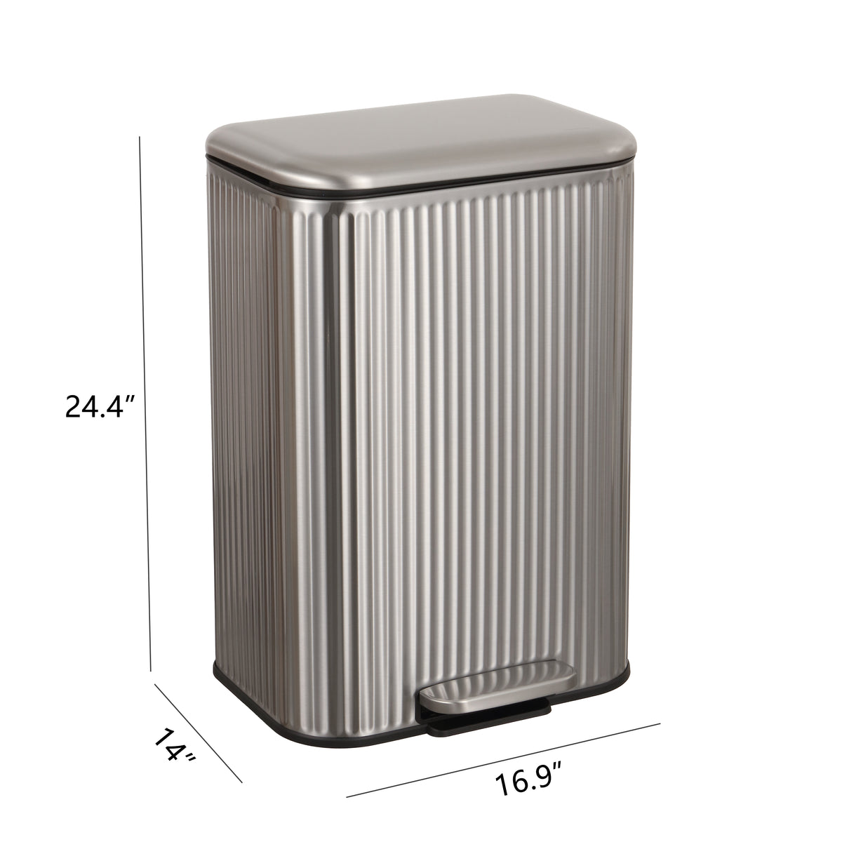 Elm Ribbed Rectangular 13.2 Gallon (50L) Step Pedal Trash Can with Soft-Close Lid