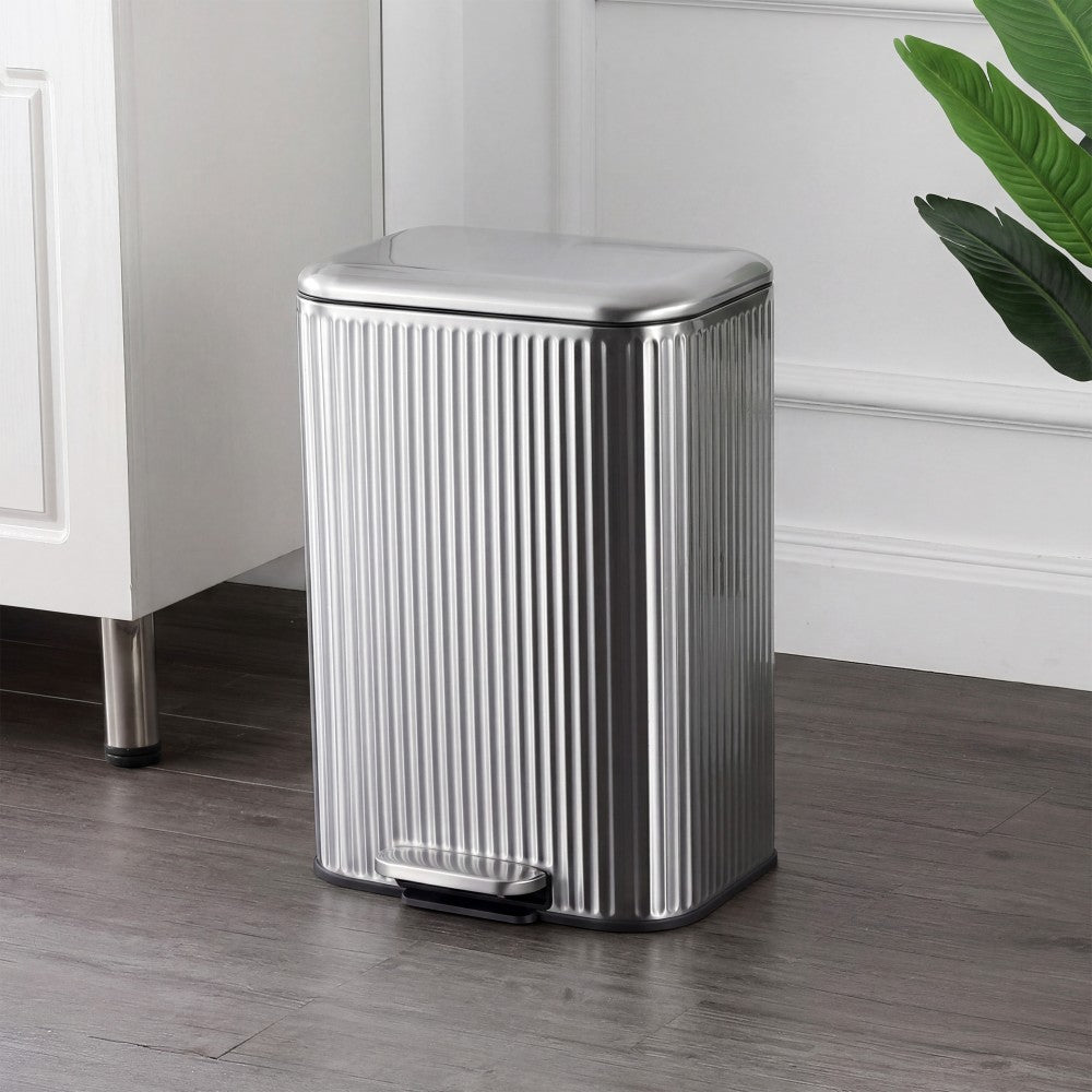Elm Ribbed Rectangular 13.2 Gallon (50L) Step Pedal Trash Can with Soft-Close Lid