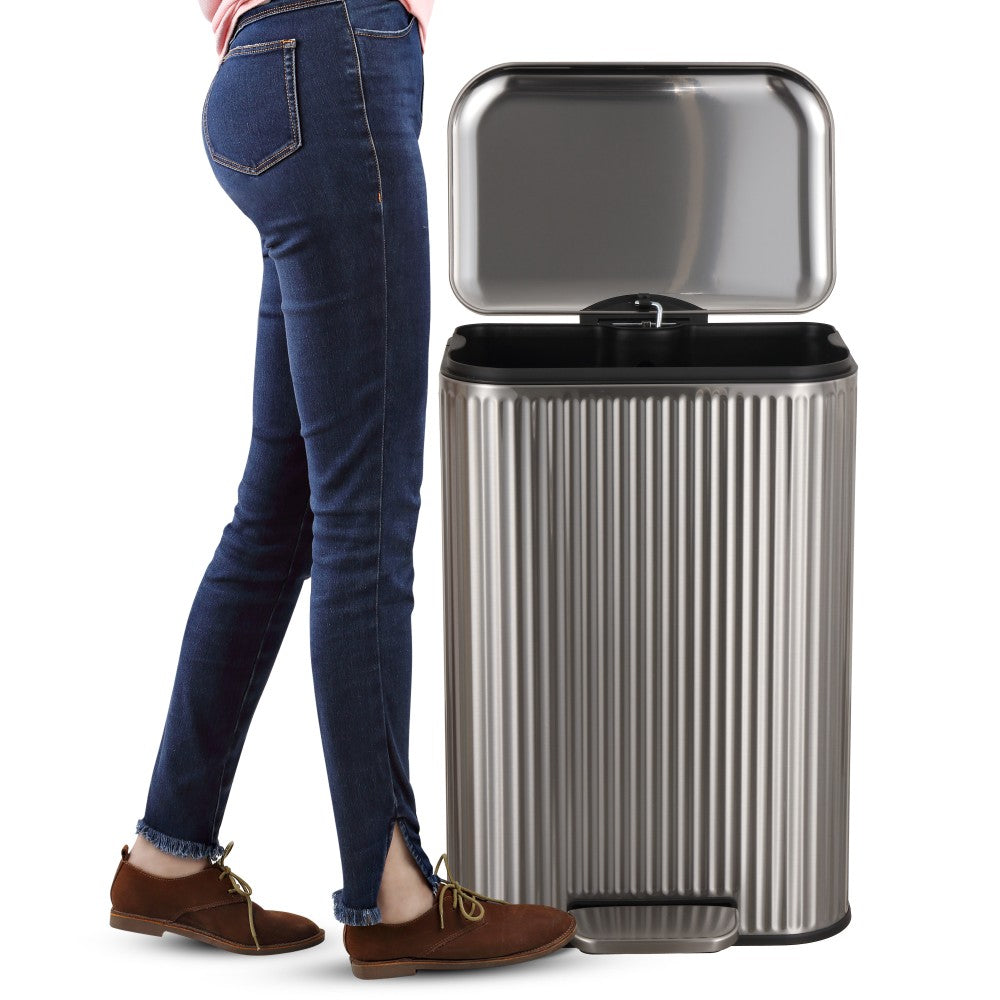 Elm Ribbed Rectangular 13.2 Gallon (50L) Step Pedal Trash Can with Soft-Close Lid