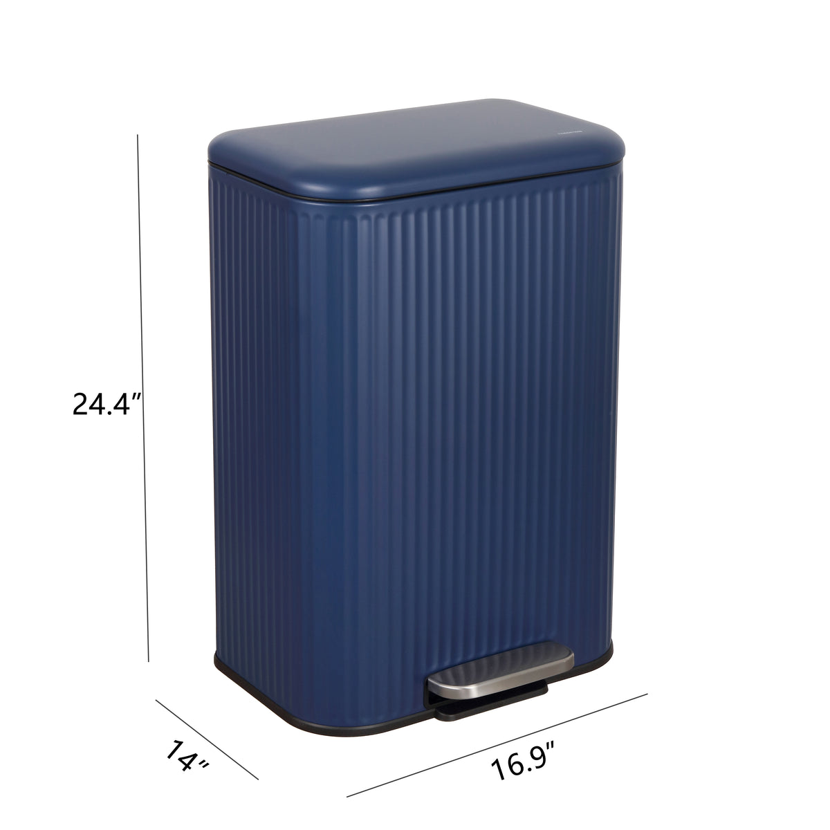 Elm Ribbed Rectangular 13.2 Gallon (50L) Step Pedal Trash Can with Soft-Close Lid