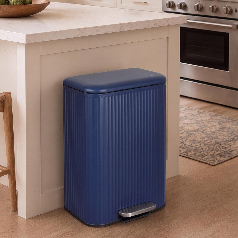 Elm Ribbed Rectangular 13.2 Gallon (50L) Step Pedal Trash Can with Soft-Close Lid