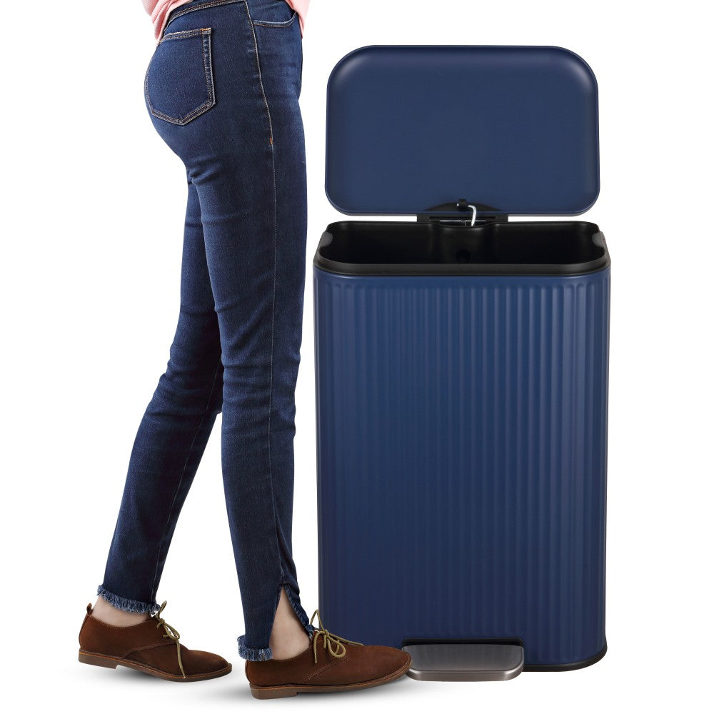 Elm Ribbed Rectangular 13.2 Gallon (50L) Step Pedal Trash Can with Soft-Close Lid