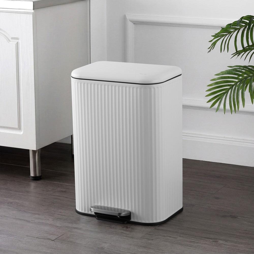 Elm Ribbed Rectangular 13.2 Gallon (50L) Step Pedal Trash Can with Soft-Close Lid