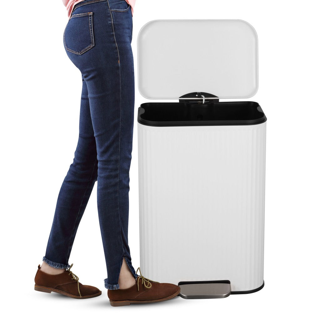 Elm Ribbed Rectangular 13.2 Gallon (50L) Step Pedal Trash Can with Soft-Close Lid