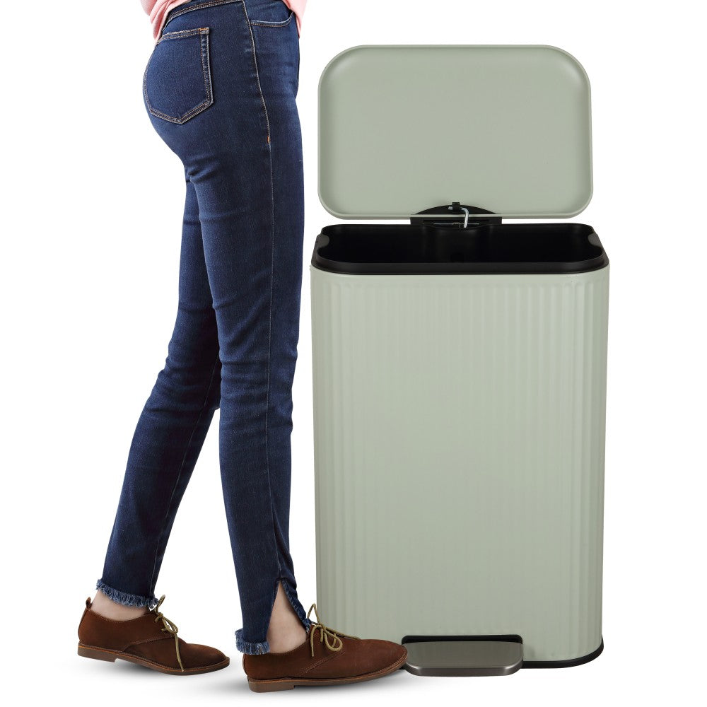 Elm Ribbed Rectangular 13.2 Gallon (50L) Step Pedal Trash Can with Soft-Close Lid
