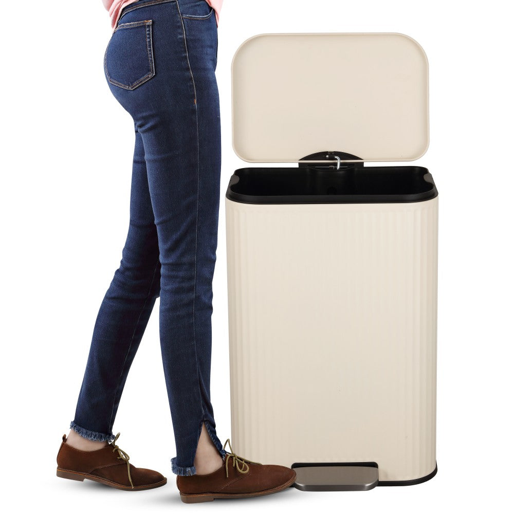 Elm Ribbed Rectangular 13.2 Gallon (50L) Step Pedal Trash Can with Soft-Close Lid