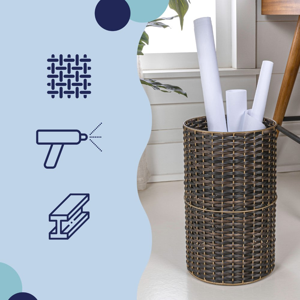 Cecil Modern 4.13-Gallon Faux Wicker Cylinder Waste Basket