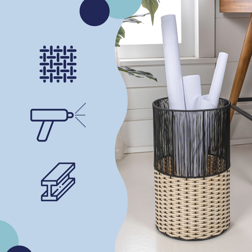 Harper Modern 4.13-Gallon 2-Tone Faux Wicker Cylinder Waste Basket