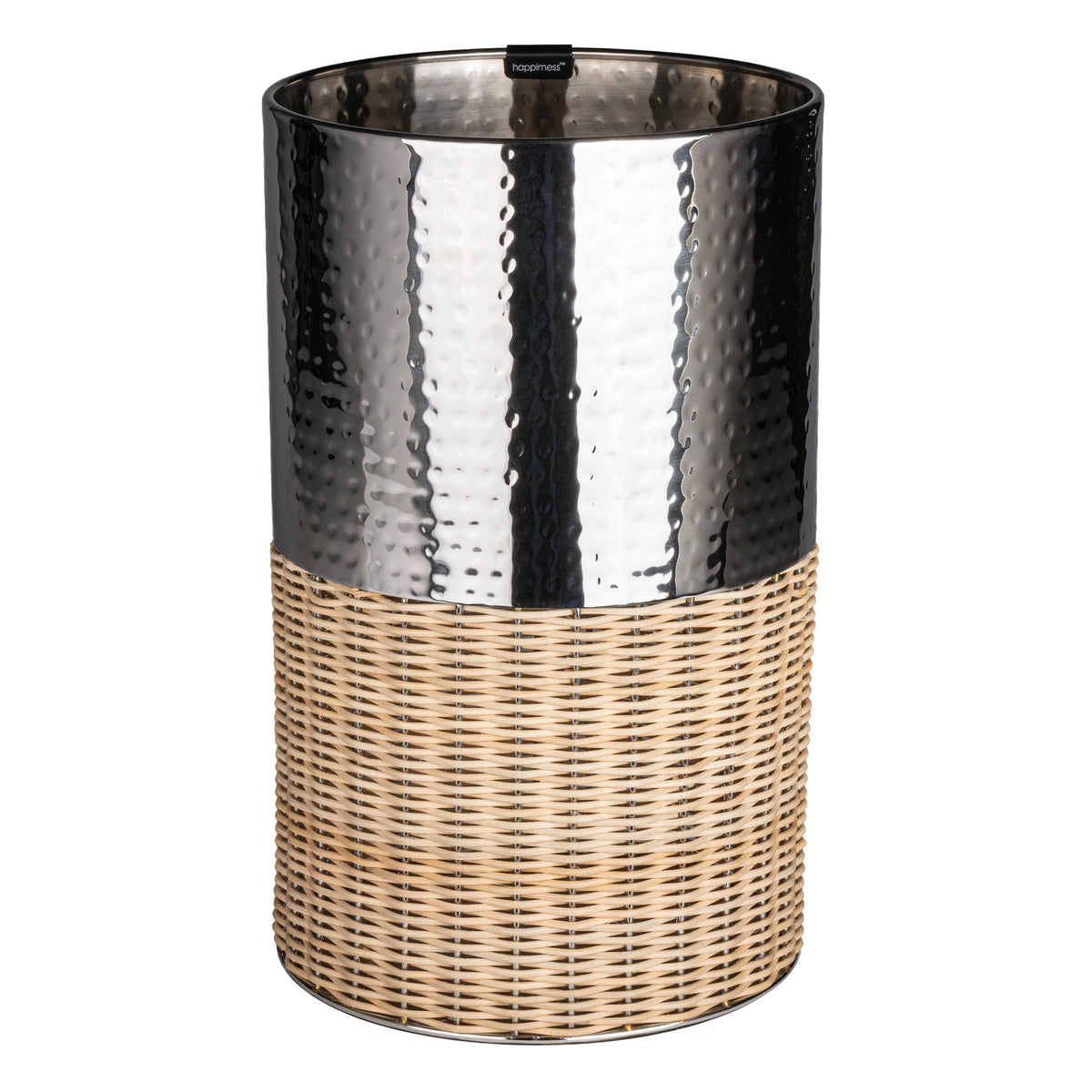Asher Modern 4.13-Gallon 2-Tone Faux Wicker/Metal Cylinder Waste Basket