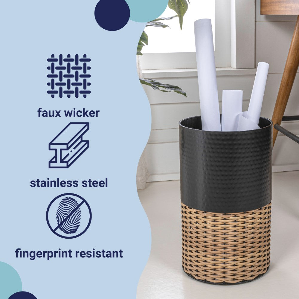 Asher Modern 4.13-Gallon 2-Tone Faux Wicker/Metal Cylinder Waste Basket
