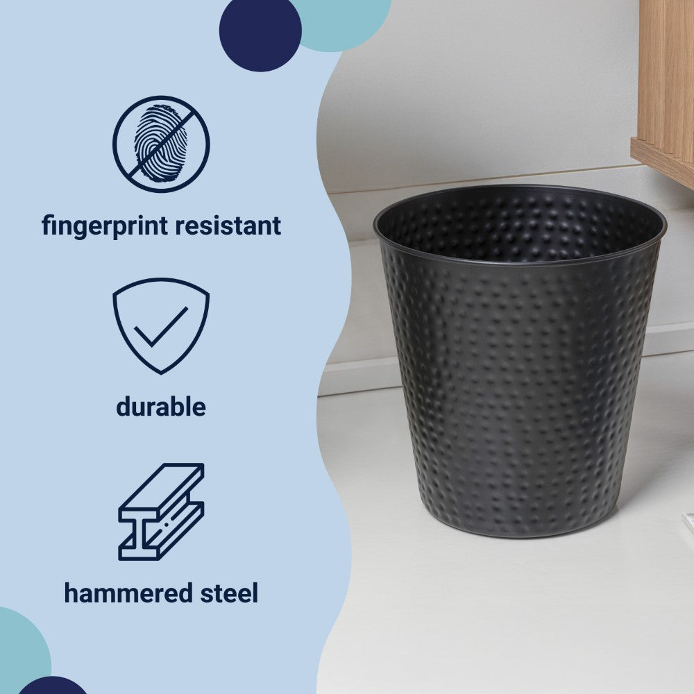 Axel Modern Minimalist Hammered Steel 2-Gallon Wastebasket