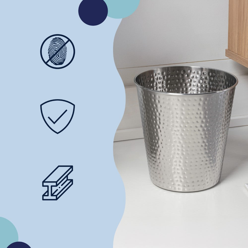 Axel Modern Minimalist Hammered Steel 2-Gallon Wastebasket