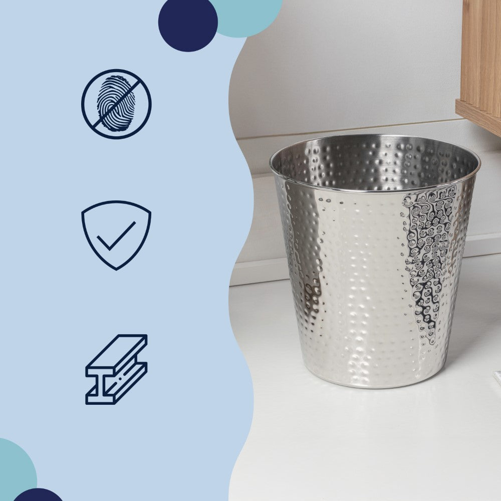 Axel Modern Minimalist Hammered Steel 2-Gallon Wastebasket