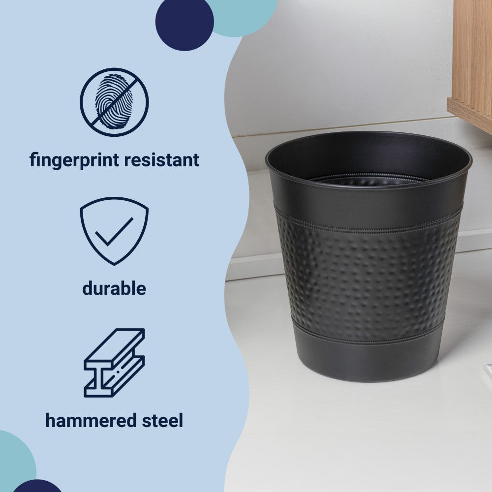 Riley Modern Classic Hammered Steel Accent 2-Gallon Wastebasket