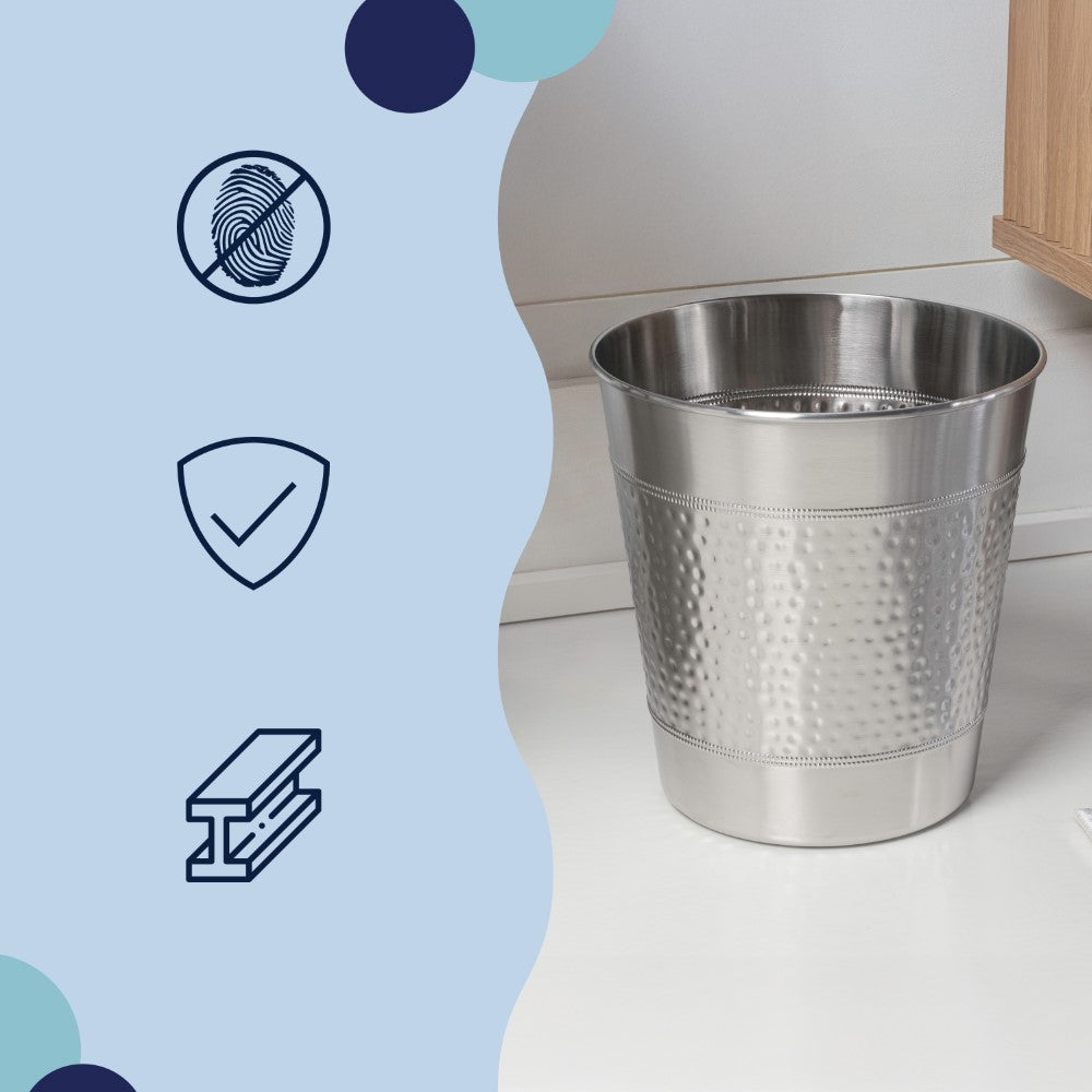Riley Modern Classic Hammered Steel Accent 2-Gallon Wastebasket