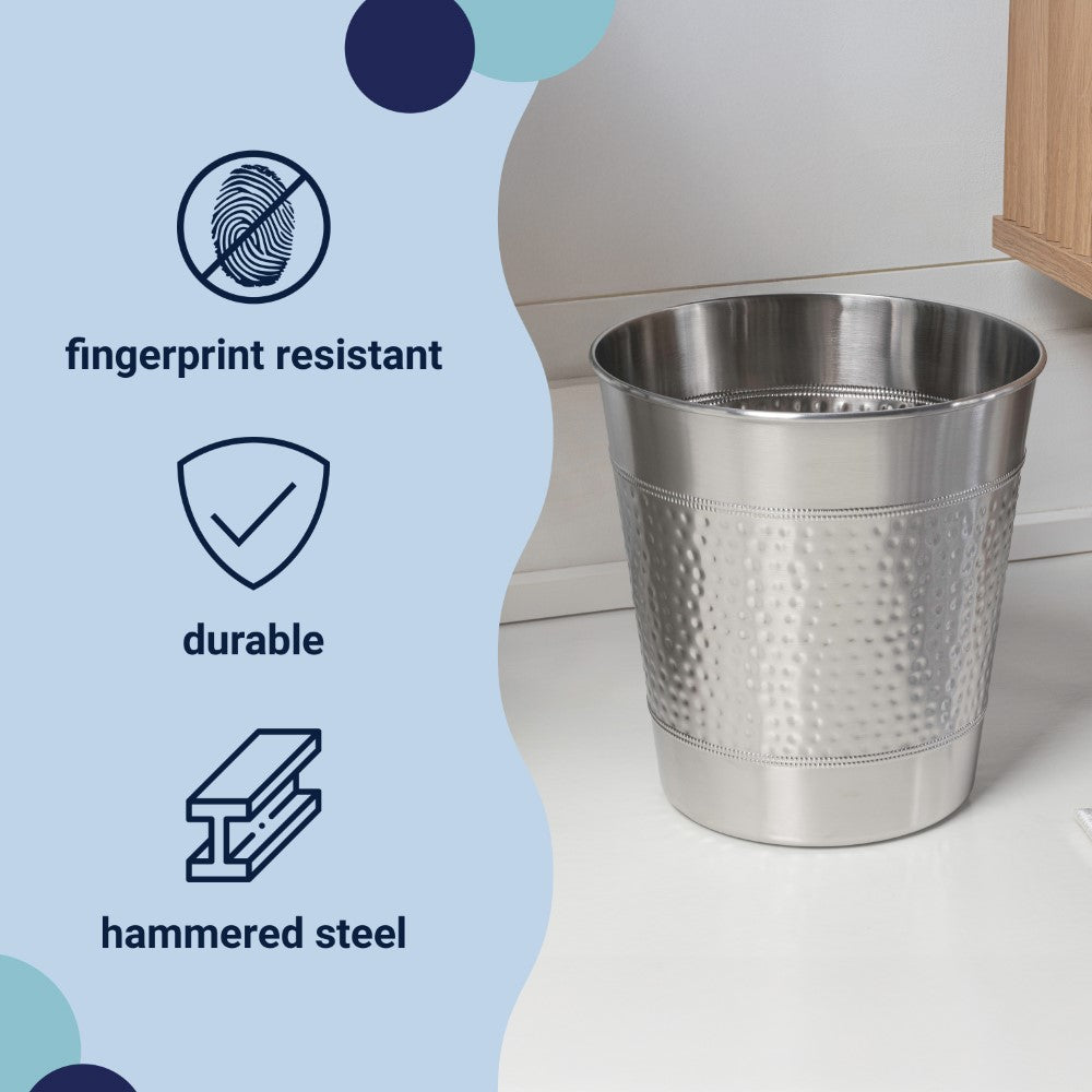 Riley Modern Classic Hammered Steel Accent 2-Gallon Wastebasket