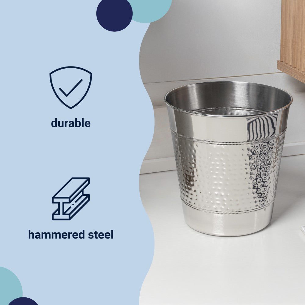 Riley Modern Classic Hammered Steel Accent 2-Gallon Wastebasket