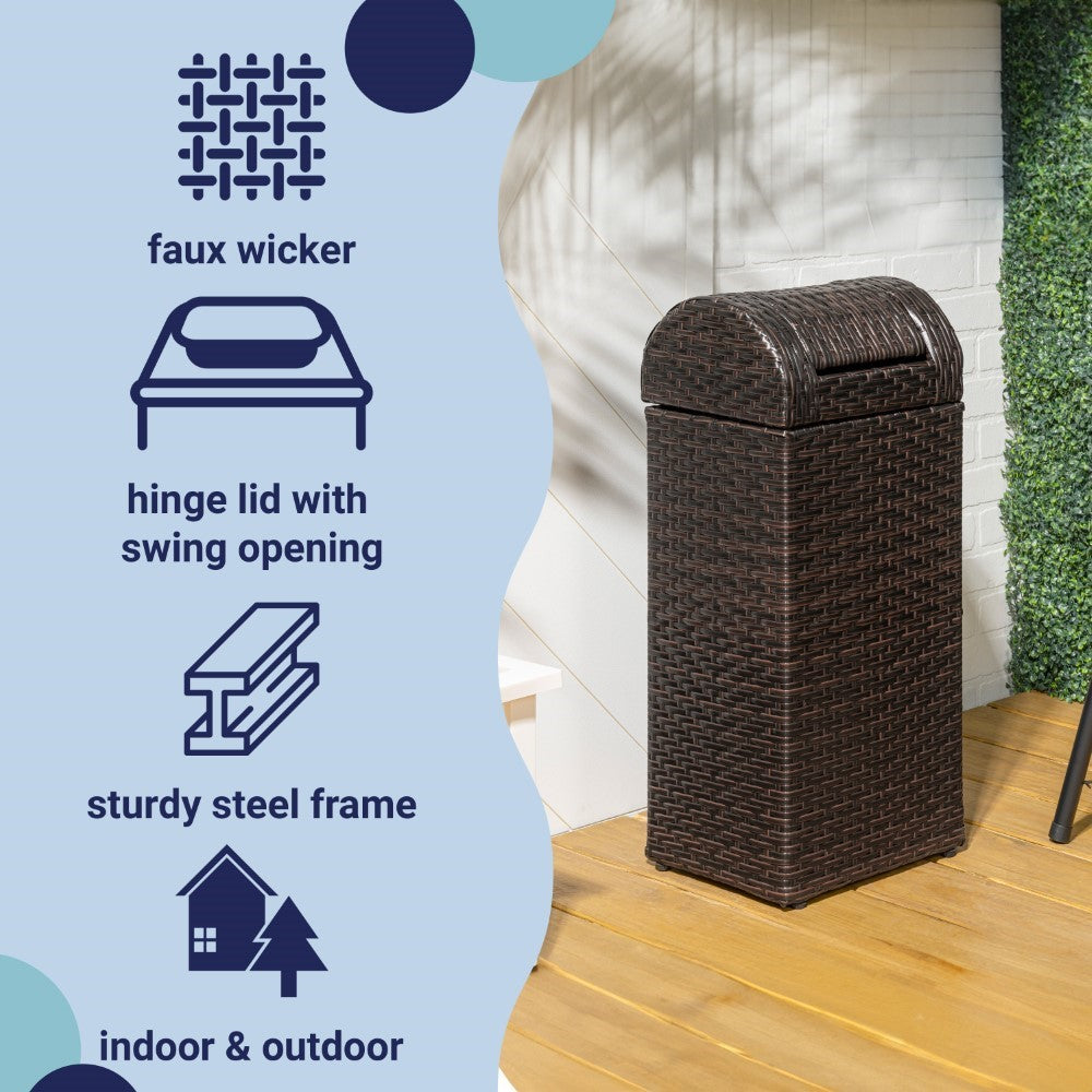 Connie 14.27-Gallon All-Weather Wicker/Metal Swing Top Hideaway Outdoor Trash Can