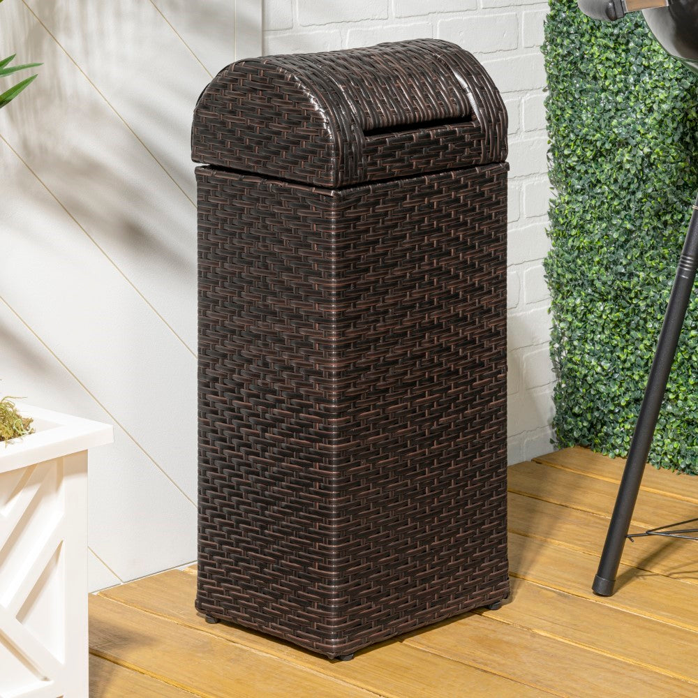 Connie 14.27-Gallon All-Weather Wicker/Metal Swing Top Hideaway Outdoor Trash Can