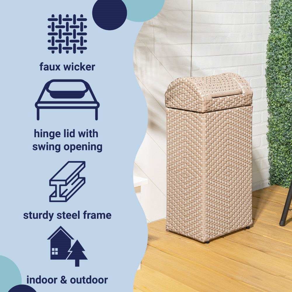 Connie 14.27-Gallon All-Weather Wicker/Metal Swing Top Hideaway Outdoor Trash Can