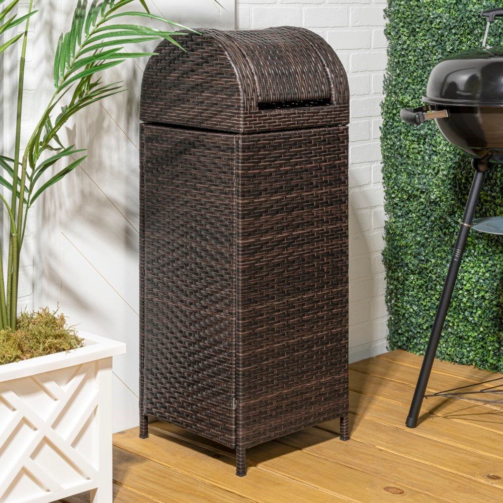 Nivoria 31.39-Gallon All-Weather Wicker/Metal Swing Top Hideaway Outdoor Trash Can