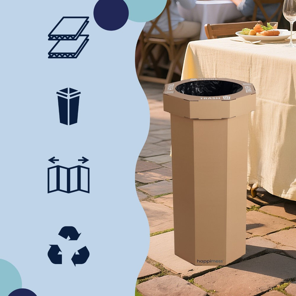 Wave 25-Gallon Traditional Classic Disposable Corrugated Cardboard Event Trash Can and Recycling Bin