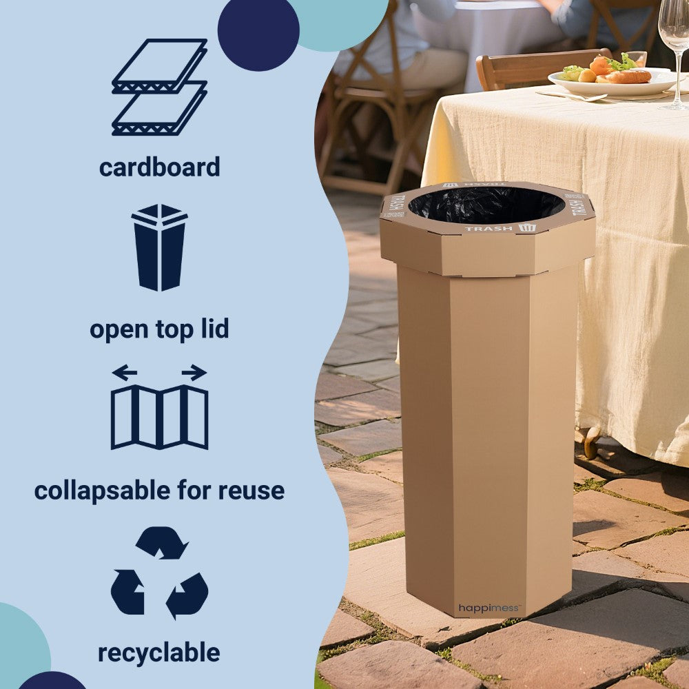 Wave 25-Gallon Traditional Classic Disposable Corrugated Cardboard Event Trash Can and Recycling Bin