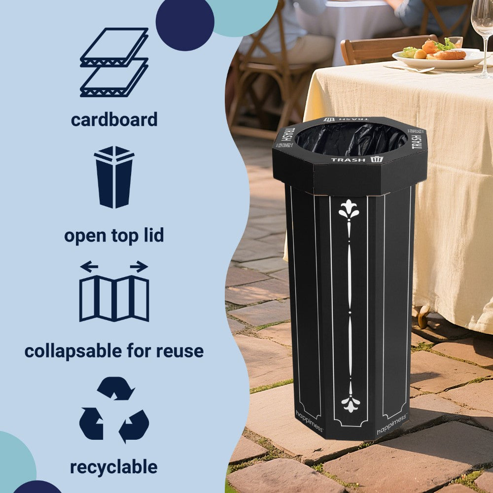 Wave 25-Gallon Traditional Classic Disposable Corrugated Cardboard Event Trash Can and Recycling Bin