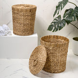 Timbera Coastal Bohemian Handwoven Water Hyacinth 5.7-Gallon Tapered Round Wicker Watebasket with Lid