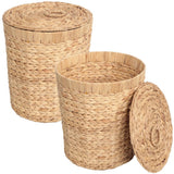 Timbera Coastal Bohemian Handwoven Water Hyacinth 5.7-Gallon Tapered Round Wicker Watebasket with Lid