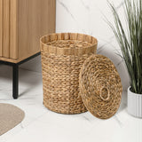 Timbera Coastal Bohemian Handwoven Water Hyacinth 5.7-Gallon Tapered Round Wicker Watebasket with Lid