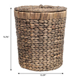 Timbera Coastal Bohemian Handwoven Water Hyacinth 5.7-Gallon Tapered Round Wicker Watebasket with Lid