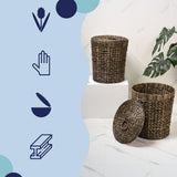Timbera Coastal Bohemian Handwoven Water Hyacinth 5.7-Gallon Tapered Round Wicker Watebasket with Lid