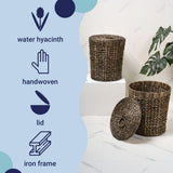 Timbera Coastal Bohemian Handwoven Water Hyacinth 5.7-Gallon Tapered Round Wicker Watebasket with Lid